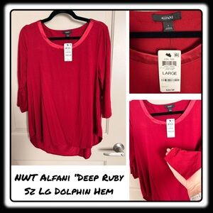 NWT Alfani “Deep Ruby” women’s large soft top dolphin hem 3/4th length sleeve